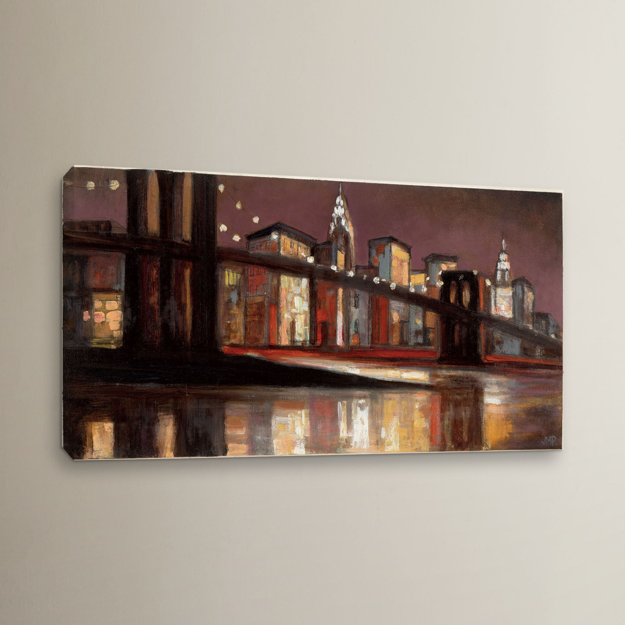 Ebern Designs Nyc Nighttime Painting Print On Wrapped Canvas Wayfair