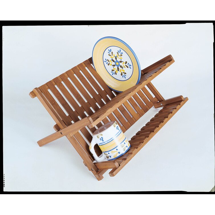 Lipper International Folding Bamboo Wooden Expandable Dish Rack New 
