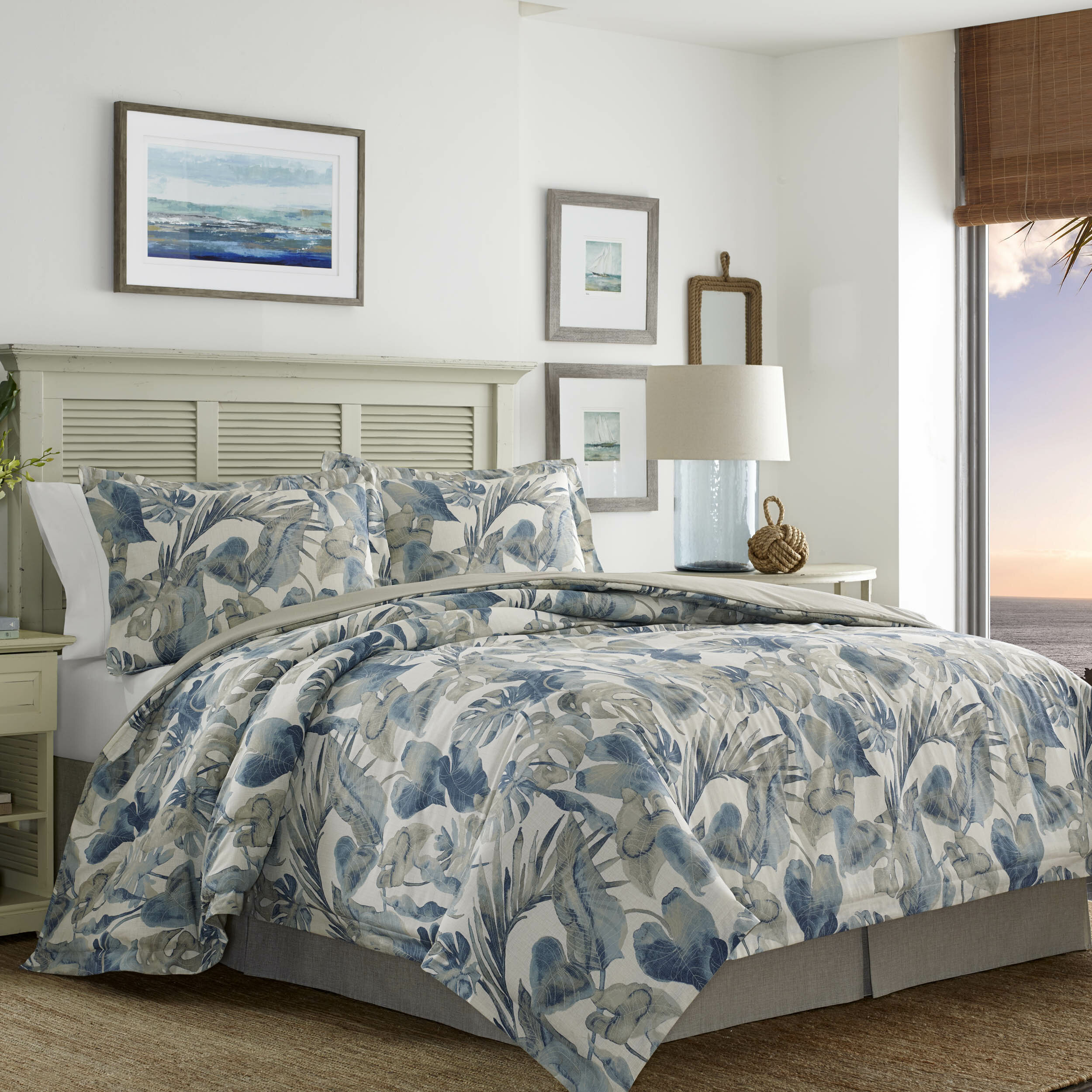 WATERCOLORS Comforter Reversible Blue Bedding Bedroom Beach TEENS 4PC FULL SIZE 