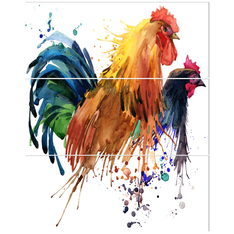 East Urban Home Chicken And Rooster Oil Painting Print Multi