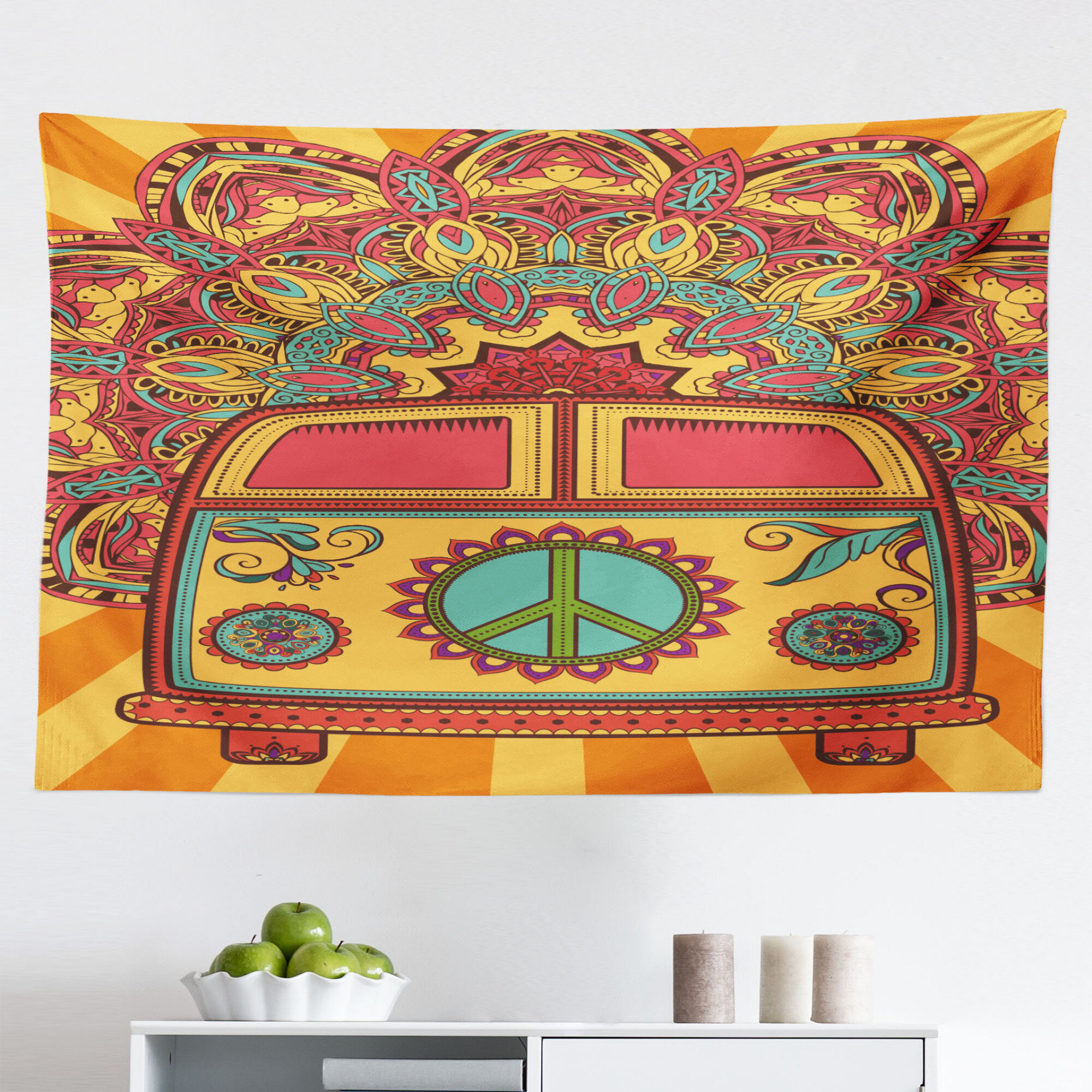 Funky and Hippie Composition with Abstract Folkloric Elements Multicolor Daybed with Metal Frame Upholstered Sofa for Living Dorm Ambesonne Psychedelic Futon Couch Loveseat 