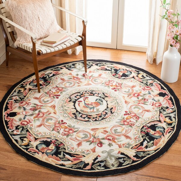 8 Feet Round Midcentury Modern Traditional Wool Polyester Handcrafted Rug