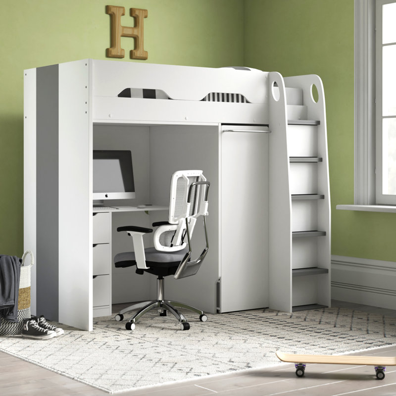 17 Stories Joachim Single High Sleeper Bed with BuiltIn Wardrobe