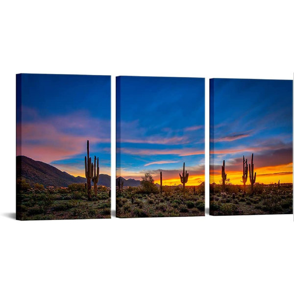 Union Rustic Sunset - 3 Piece Wrapped Canvas Painting | Wayfair