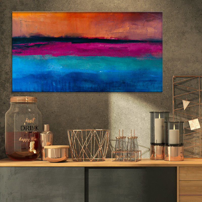 East Urban Home Contemporary Sunset On The Sea Abstract Painting Artwork Oil Painting Print On Wrapped Canvas Wayfair