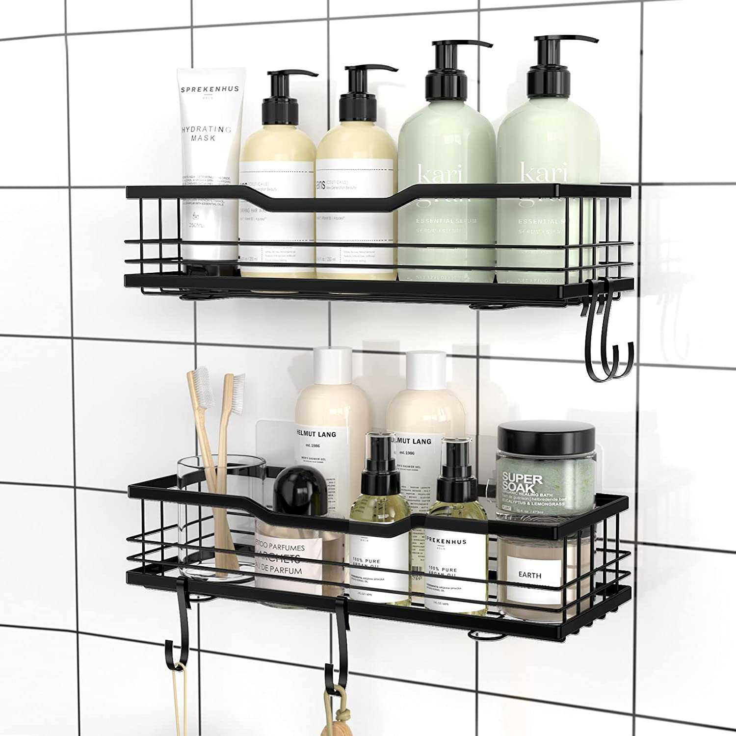 Wall Mounted Kitchen Bathroom Iron Shelf Caddies Storage Rack Organizer Adhesive 