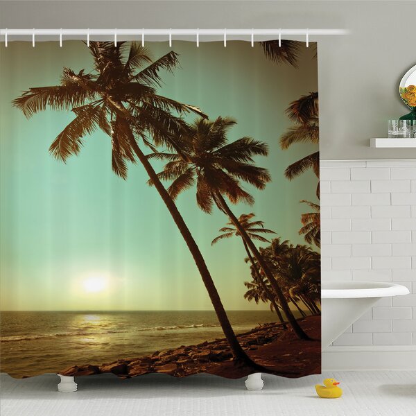 Tropical Beach Theme Sunrise Morning Exotic Nature Picture Shower Curtain Set 