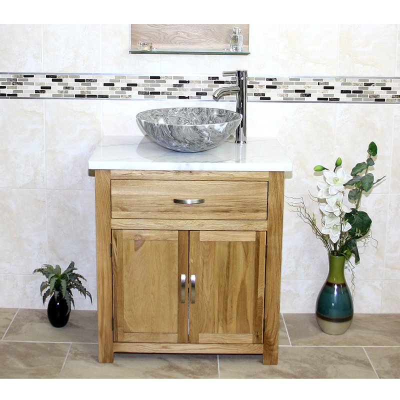 August Grove Stonehaven Solid Oak 750mm Free Standing Vanity Unit