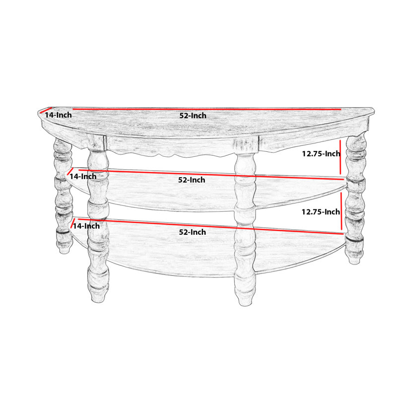 Rosalind Wheeler Half Moon Shaped Wooden Console Table With 2