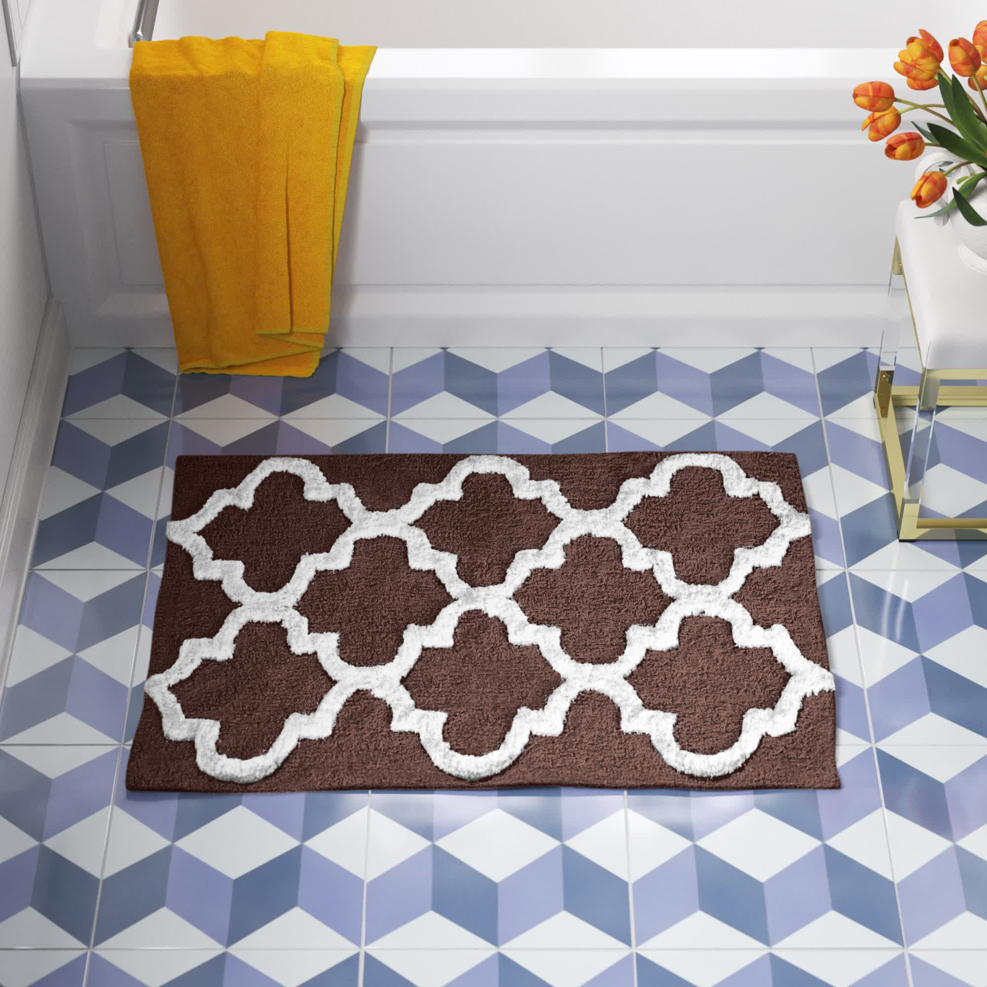 2pc/Set Polyester Non-Slip Carpet Floor Mat Bedroom Kitchen Bath Rug Flowers 