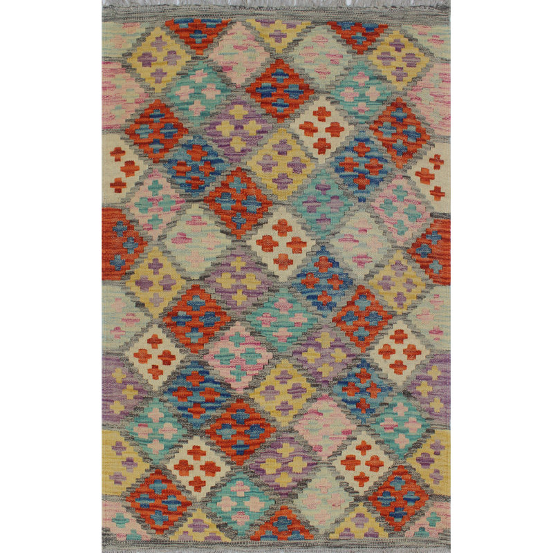 Bungalow Rose One Of A Kind Corda Hand Knotted Blue Red 2 7 X 4 1 Wool Area Rug Wayfair
