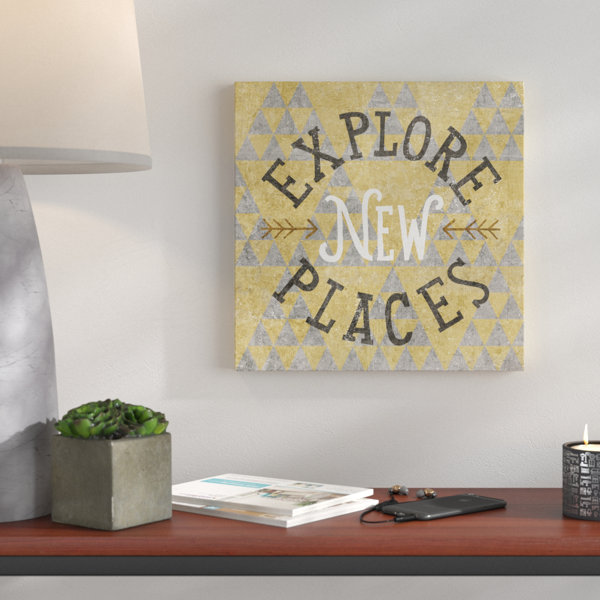Wrought Studio Mod Triangles Explore New Places Gold Acrylic Painting Print On Wrapped Canvas Wayfair