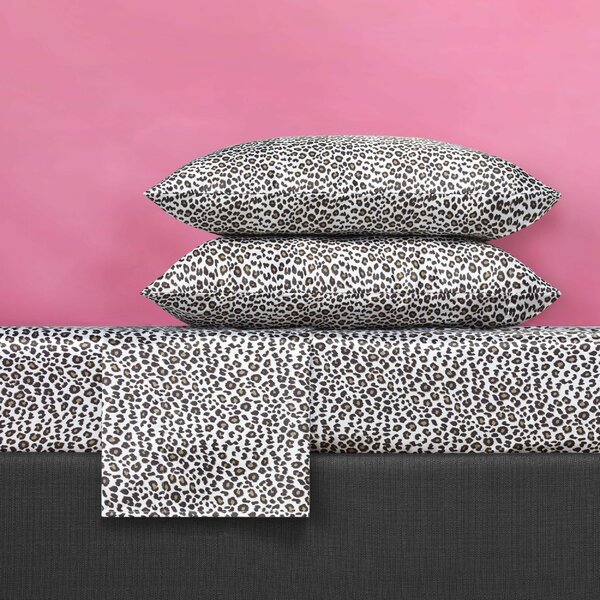 Pastel Leopard Bright Animal Print 100% Cotton Sateen Sheet Set by Roostery