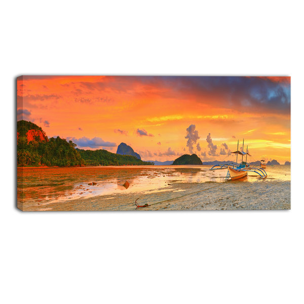 DesignArt Boat at Sunset Panorama Landscape Photographic ...