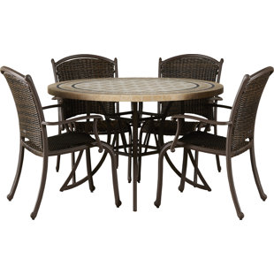Farmhouse Rustic Stone Mosaic Outdoor Furniture Birch Lane Colucci 5 Piece Dining Set