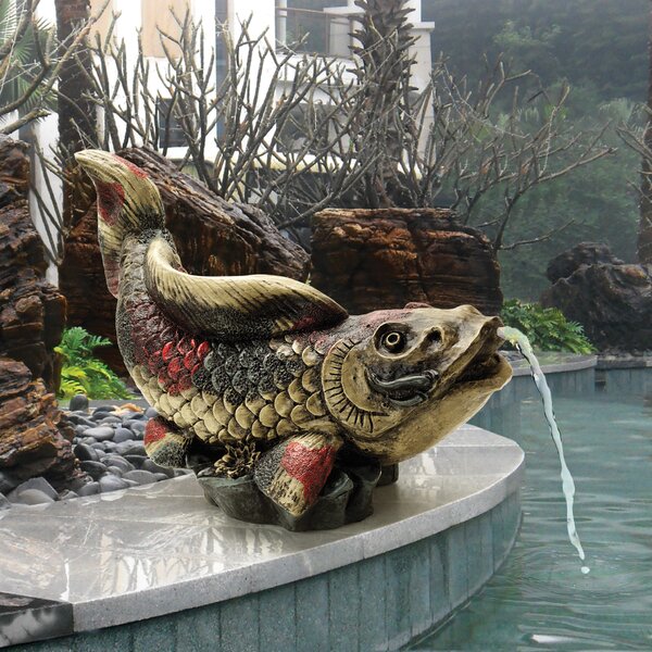 Koi Fish Piped Spitter Statue Pond Decor Fountain Water Feature Asian Sculpture for sale online
