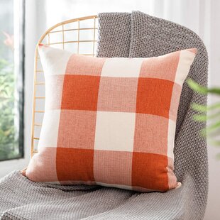 Orange Plaid Pillowcase Back Cushion Cover Sofa Throw Pillow Case Office Home
