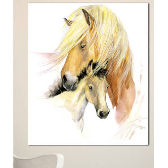 Designart Horse Mom Baby Watercolor Painting Print On Wrapped