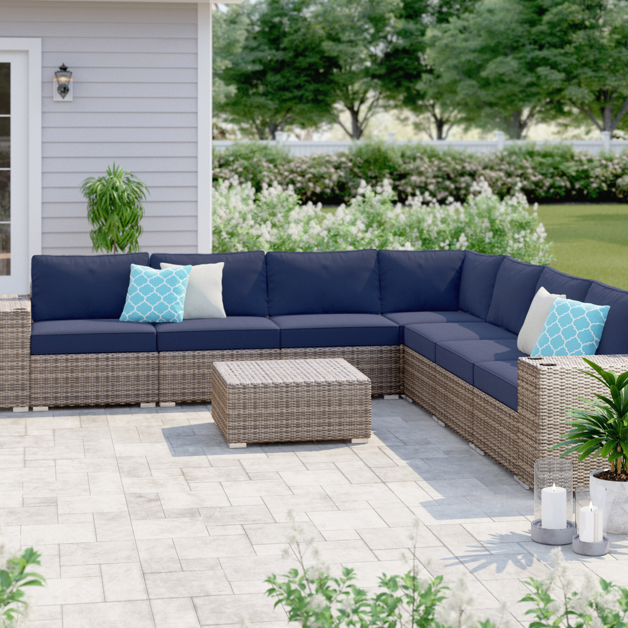 Sol 72 Outdoor Harriette Resort Grade Cup Holder 10 Piece Rattan Sectional Seating Group With Sunbrella Cushions Wayfair