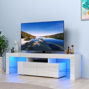 Details about   TV Stand Console Cabinet High Gloss w/ RGB Lights for 70in TV 2 Drawers Black 