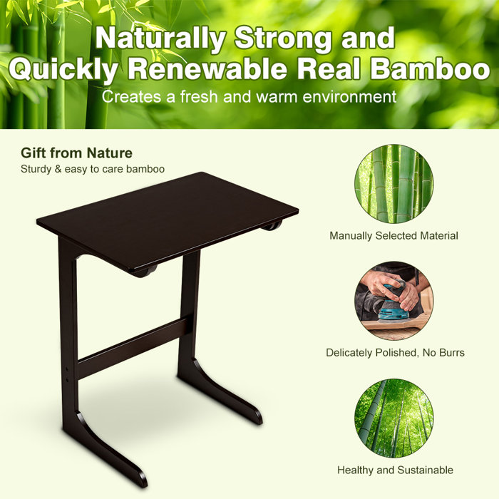 Ebern Designs Bamboo Wood Side Table C Shaped For Snacks Laptop