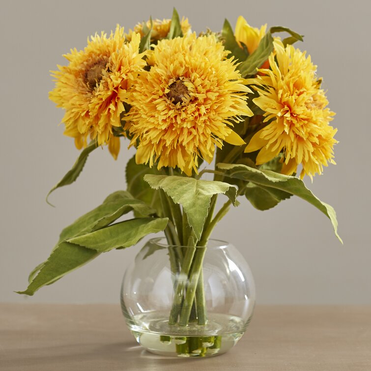 Indoor Floral Accent Faux Country Sunflower Arrangement with Vase 