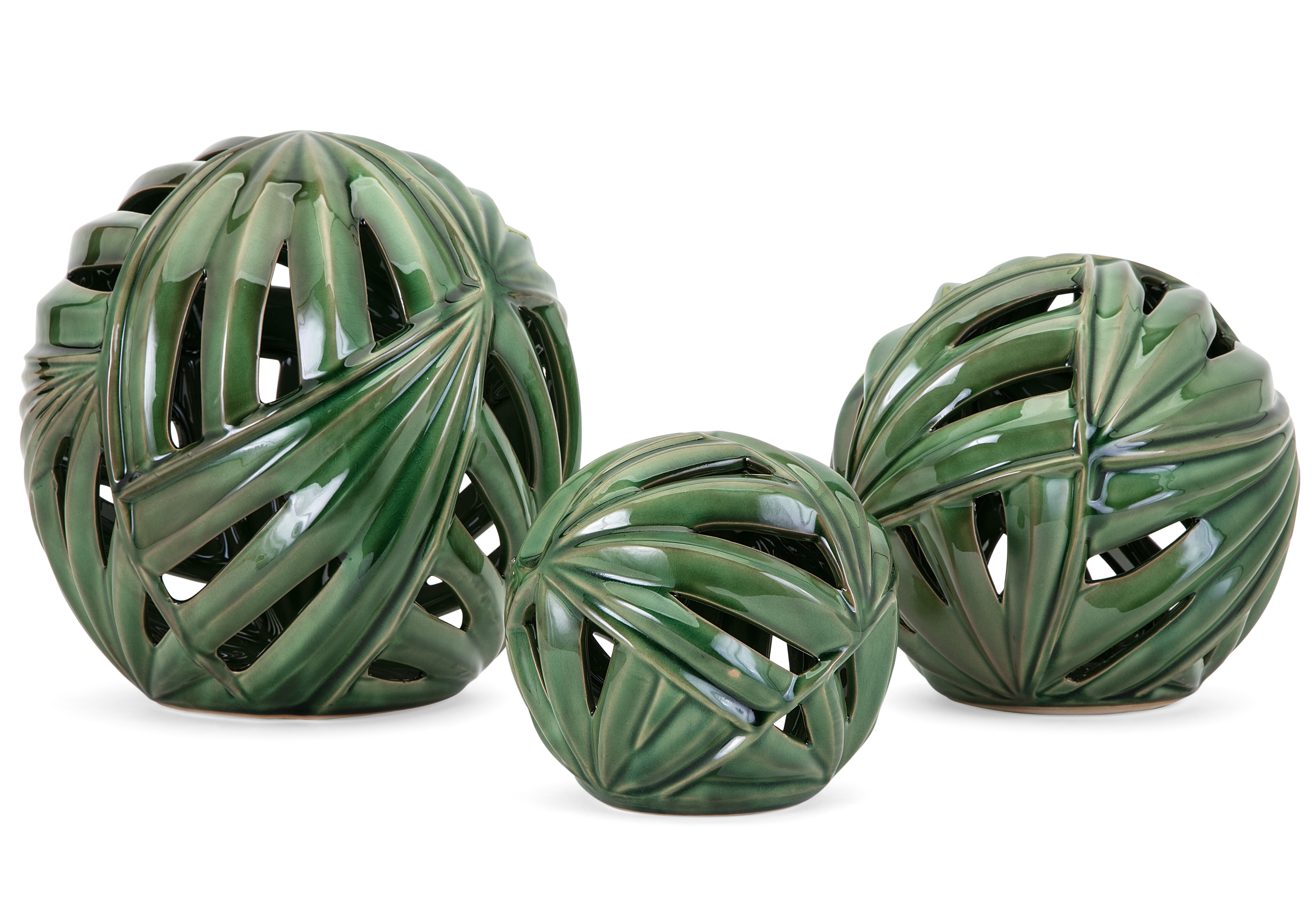 Bay Isle Home Green Decorative Balls 3 Piece Sculpture Set