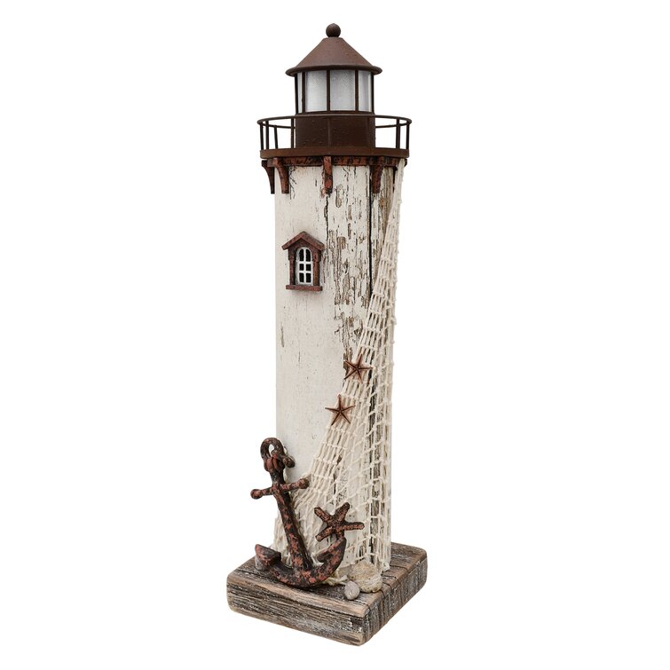 7"H x 3"W LIGHTHOUSE DECOR free standing wooden with rustic colors and finish 