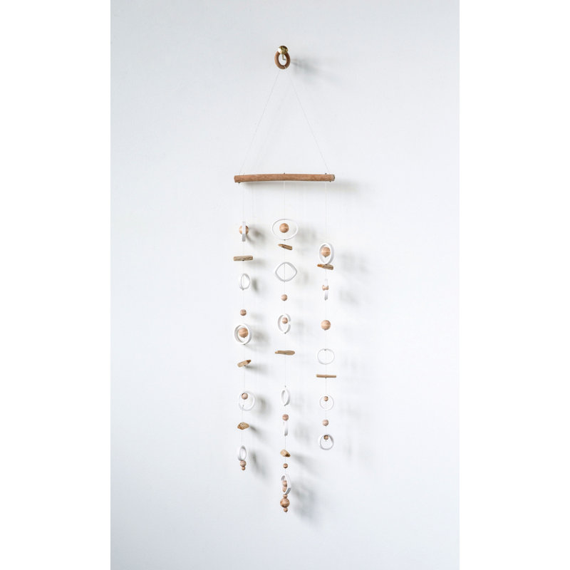 Bungalow Rose Stoneware Wood Hanging With Circles Beads Wall