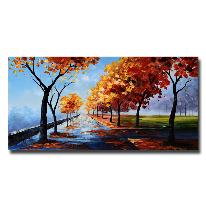 Designart A Path In The Fall Painting Print On Wrapped Canvas