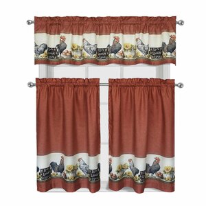 Myatt Roosters and Sunflowers 3 Piece Kitchen Curtain Set
