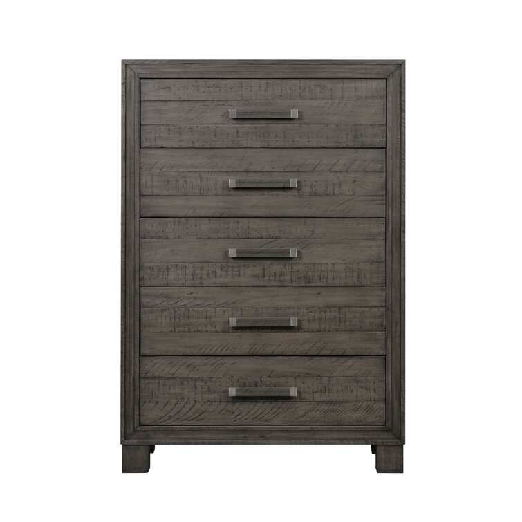 Benjara 4 Drawer Contemporary Wooden Chest with Metal Bar Handles Gray