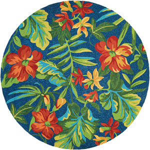 Amberjack Tropical Orchid Azure/Forest Hand-Woven Green/Blue Indoor/Outdoor Area Rug
