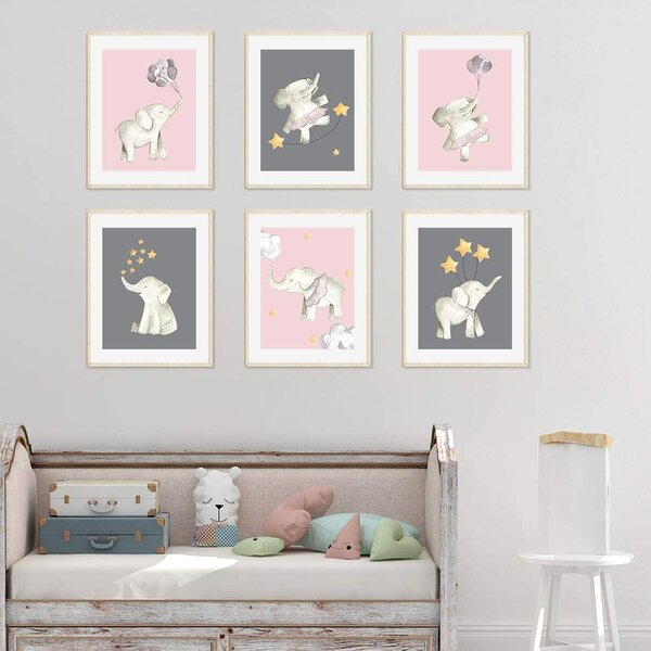 Kids wall decor Boy's Bedroom 4 Print Set Elephant Nursery Room Prints 