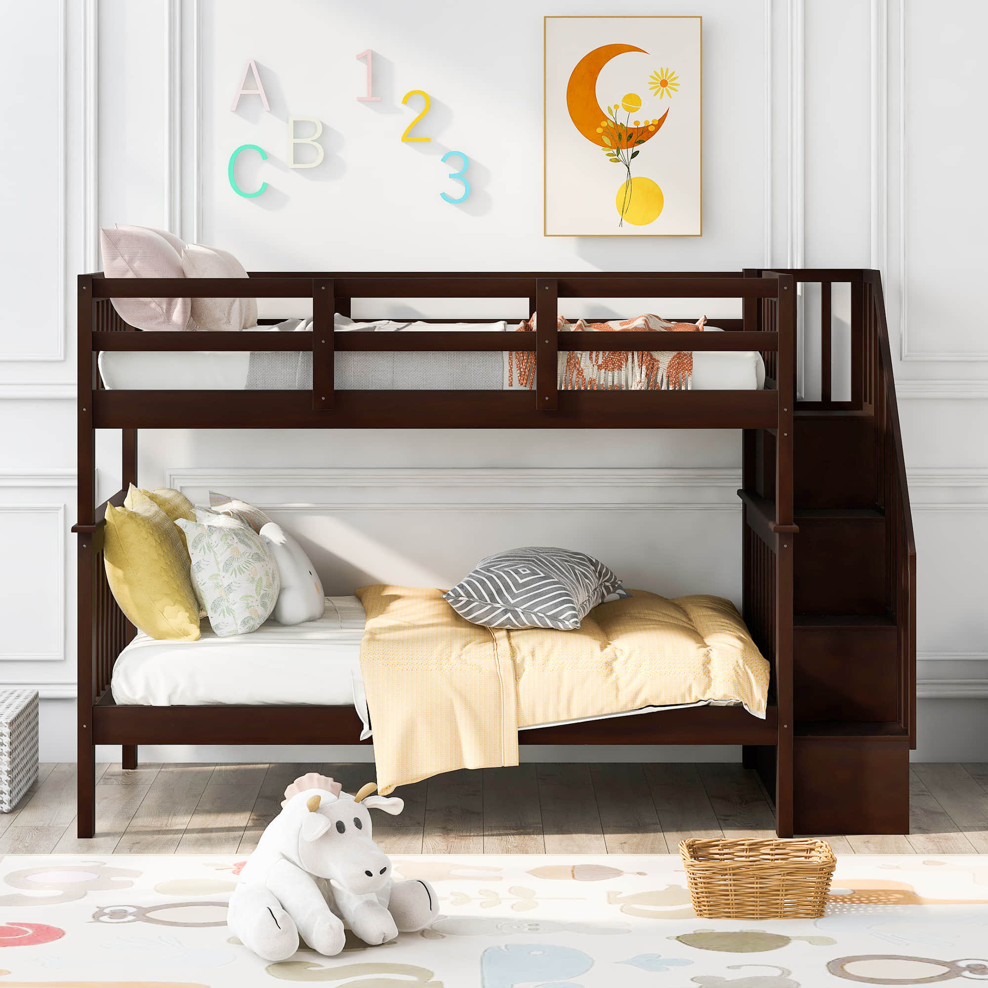 Harriet Bee Abruscato Twin Over Twin Standard Bunk Bed with Shelves by