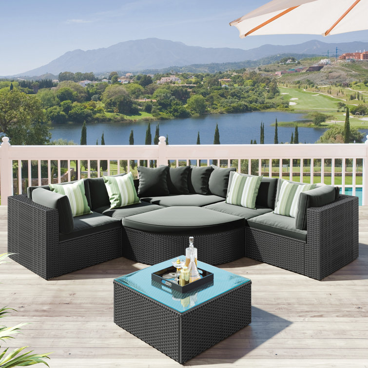 Latitude Run® Aidee Wicker/Rattan 6 Person Seating Group with
