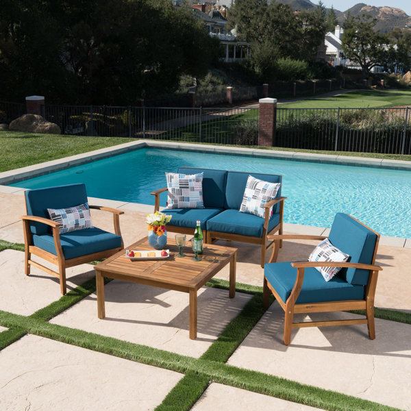 Joss Main Antonia4 Piece Teak Sofa Seating Group With Cushions Reviews Wayfair