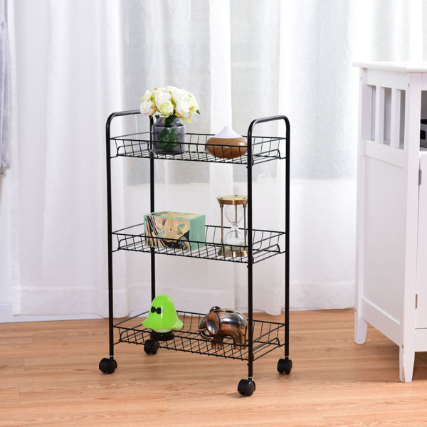 Costway 3 Tier Rolling Kitchen Trolley Utility Cart Wire Storage Shelf Baskets Reviews Wayfair