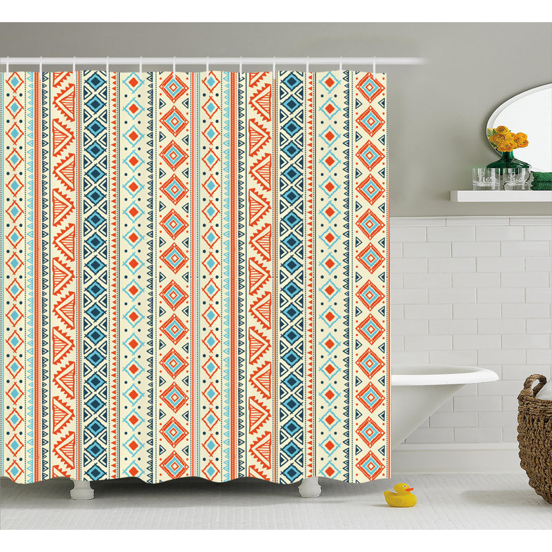 Tribal Shower Curtain Mexican Aztec Pattern Print for Bathroom