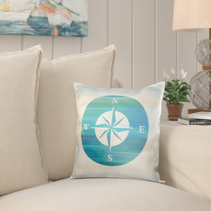 Breakwater Bay Niemann Nautical Compass Beach Theme Art Pillow