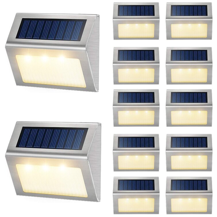Solar Deck Lights Outdoor 8 Pack 30 LED Wireless Stainless Steel Step Stairs Lamps Bright Security Lights for Patio Garden Pathway Walkway Security Lamps Cool White