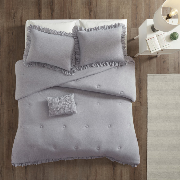House Of Hampton Cristina Jersey Knit With Ruffles Comforter Set