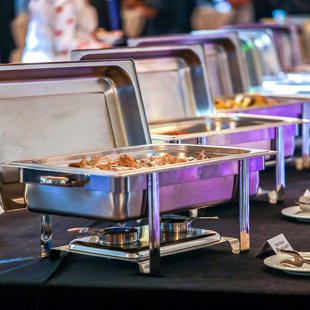 TWO CHAFING DISHES WITH HALF SIZE AND FULL SIZE FOOD PANS FREE NEXT DAY DELIVERY 