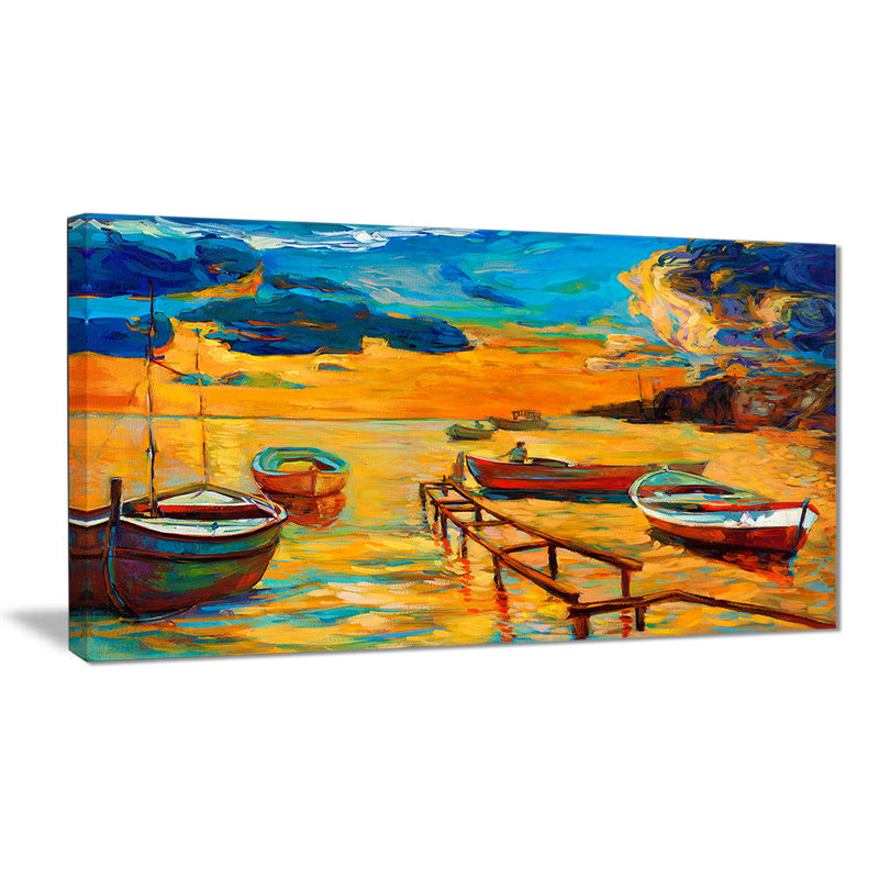 East Urban Home Boats In Beautiful Sea Oil Painting Print On
