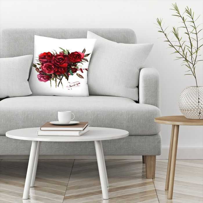 East Urban Home Deep Red Burgundy Roses Throw Pillow Wayfair