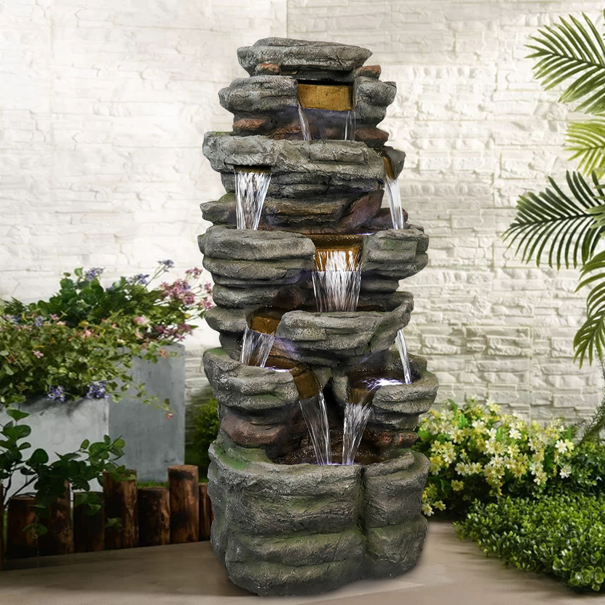 Loon Peak® Clenton Natural Stone Fountain with Light | Wayfair