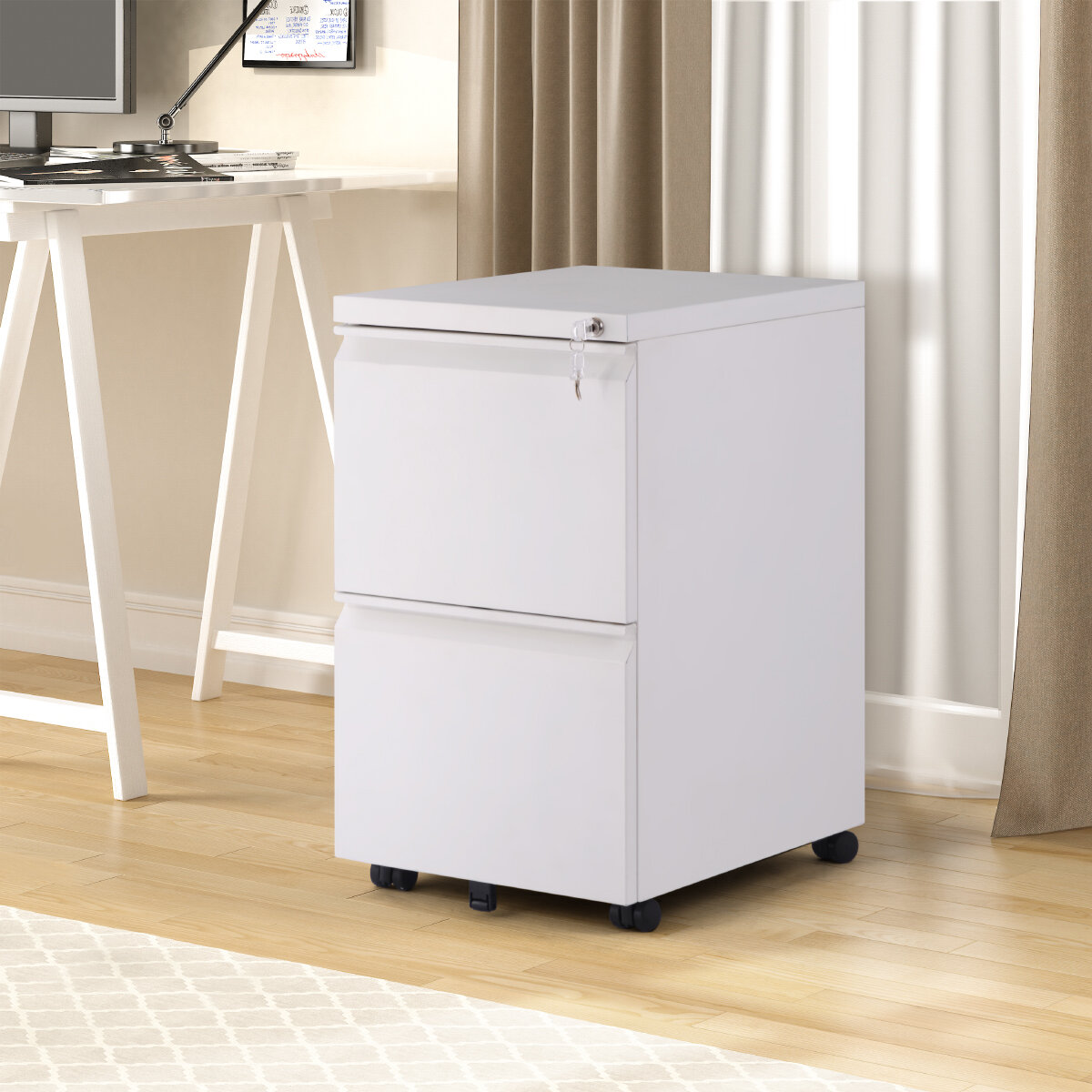 Latitude Run Metal File Cabinet With Office Lock Vertical Filing Cabinets With Two Drawers Fully Assembled Except Wheels Wayfair Ca