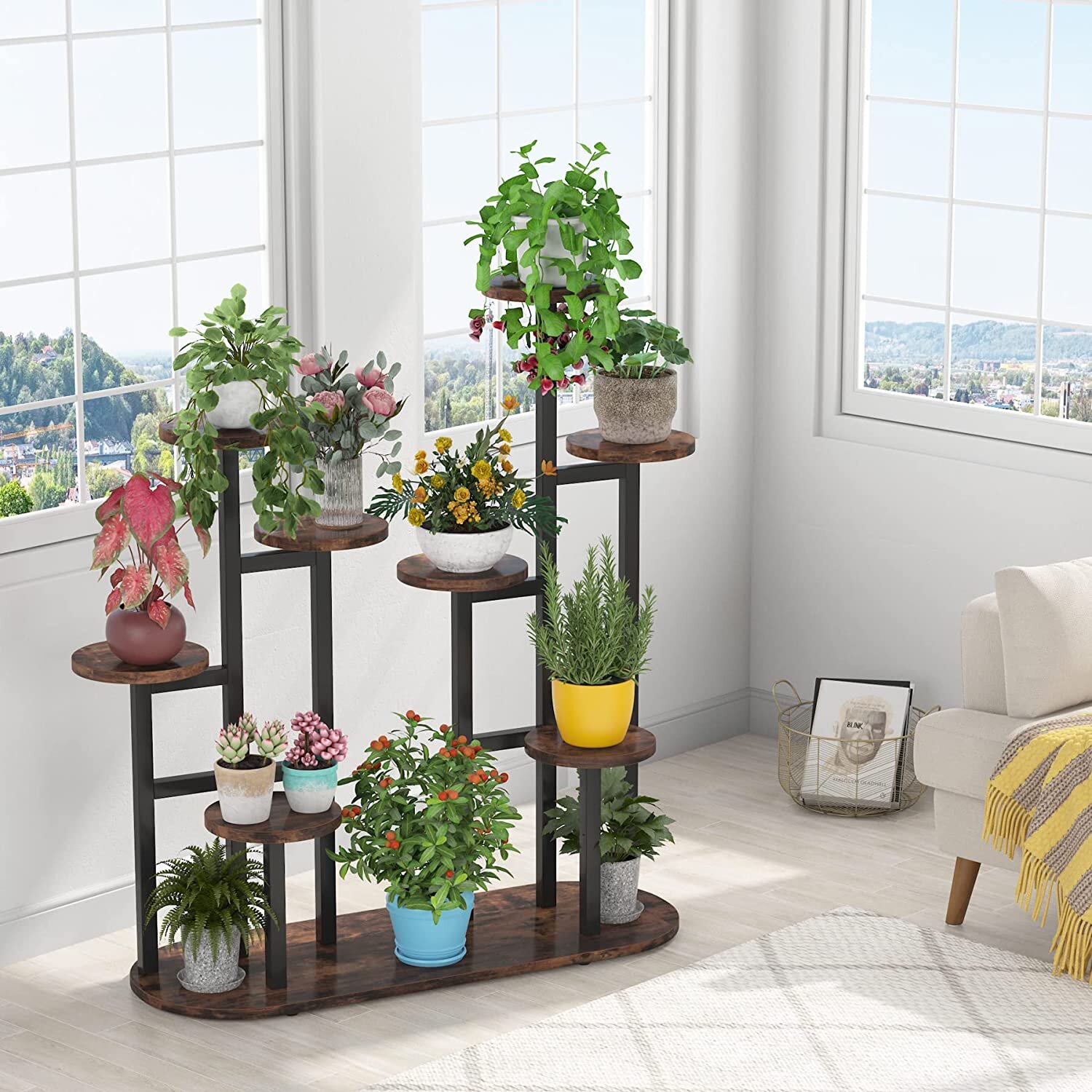 17 Stories Markiya Rectangular Multi-Tiered Solid Wood Plant Stand ...