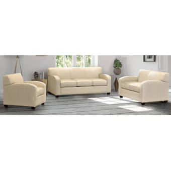 Ebern Designs Made In Usa Knocknaboul Cream Top Grain Leather Sofa