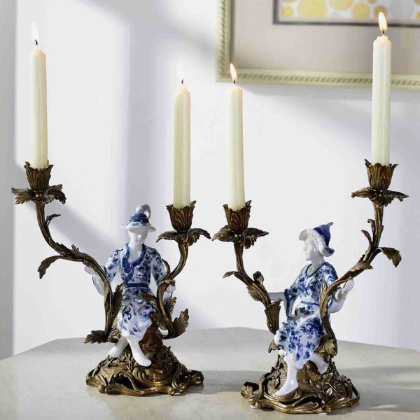 Westmen Lights Decorative 2 Piece Porcelain Metal Candlestick Set Wayfair